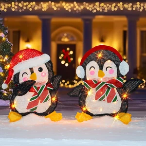 Juego de 2 Pingüinos Iluminados Decoraciones Navideñas con 50 Luces Interior Exterior - Imagen 1 de 7