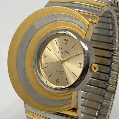 Reloj Vivani Mujer Plata Dorado Dos Tonos Banda Elástica Asimétrica Batería Nueva 7" Foto 1 de 4