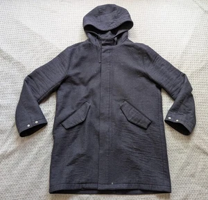 A.P.C. Hooded Coat Mens Large Charcoal Wool Blend Full Zip Snap Front Lined - Picture 1 of 18