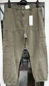 M&S Per Una Tapered Ankle Grazer Trousers FADED KHAKI SIZE UK 18 REGULAR NEW - Picture 1 of 7