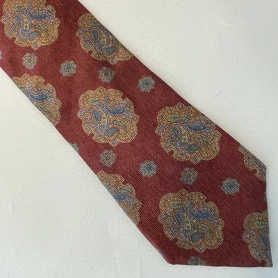 Hugo Boss 佩斯利奖章男式 100% 真丝领带意大利制造 — 第 1/4 张图片