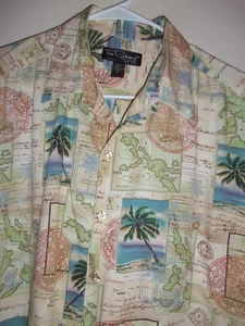 ES26 - CAMICIA MANICA CORTA IN VISCOSA SETOSA Tori Richard nuova senza etichette - L - mappe e palme - Foto 1 di 3