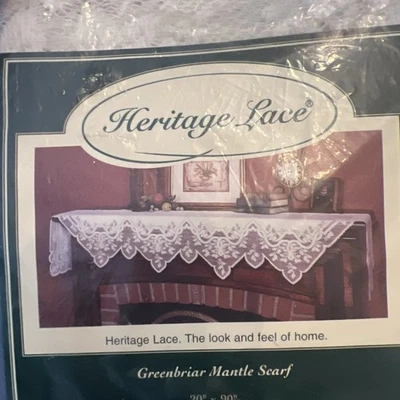 Heritage Lace Mantle Scarf Greenbriar White 20” X 90” Vintage Made In USA NOS - Image 1 of 4