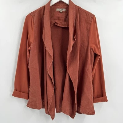 Cárdigan Suéter Blazer Lino Para Mujer 100% Lino Pequeño Naranja Frente Abierto Costero Foto 1 de 4