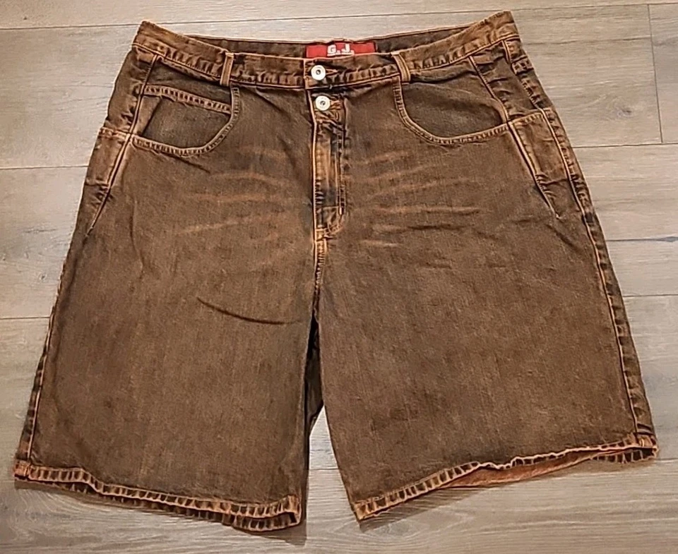 Guess Jeans Mens Shorts  Black With Orange Accent Wiskers Sz 38 Dbl Button - Image 1 of 4