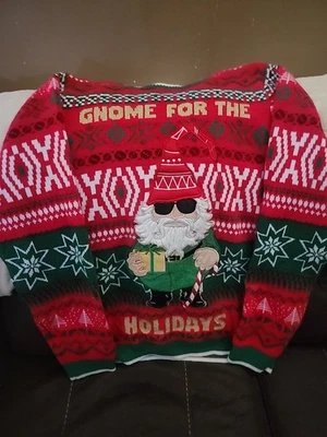 Праздничное время уродливый Рождественский свитер размер XL очень большой гномы конфеты трость красный - Изображение 1 из 4