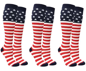 American Flag Stars and Stripes Knee High Socks USA - Picture 1 of 4