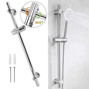 Shower Riser Rail Adjustable Chrome Head Holder Bracket Bathroom Shower Rod Kit - Picture 1 of 12