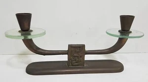 Old Vintage Israel 1950 S' Shabbat Candlestick Heavy Bronze Pal-Bell - Picture 1 of 5