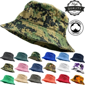Unisex 100% Cotton Camo Bucket Hat Fishing Camping Safari Boonie Sun Summer - Picture 1 of 20