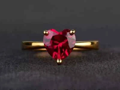 Solitaire Engagement Ring 14K Yellow Gold Over 2.00Ct Lab-Created Ruby Diamond - Image 1 of 4