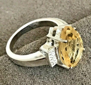 Ring Golden Citrine Natural 10 x 15mm Set in Solid Sterling Silver  Size 6.5 US - Picture 1 of 7