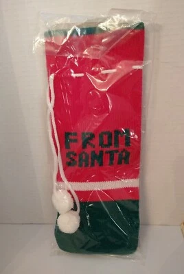 1985 ENESCO Knit Drawstring FROM SANTA Christmas Stocking Pouch Gift Bag NOS - Image 1 of 4