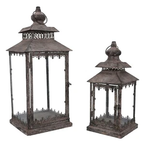 Conjunto De Dos Linternas Hierro Shabby Chic Country Con Vidrio Muebles Jardín - Imagen 1 de 2