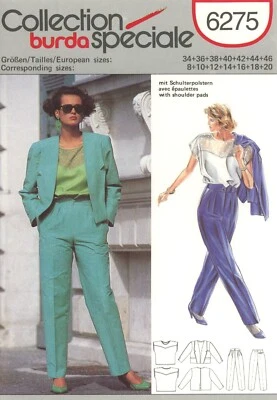 Burda 6275 3-Piece Pantsuit, Wide Lapel Jacket, Pleated Pants & Top Sz 8-20 UC - Image 1 of 4