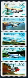 FAROE ISLANDS. 1985. Aeroplanes, booklet pane, MNH (FO119-123HS) - Picture 1 of 1
