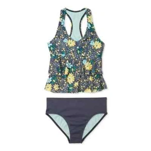 NWT GIRLS WONDER NATION 2 PC TANIKINI SWIM SUIT FLOWER GRAY SIZE 6/6X - Picture 1 of 1