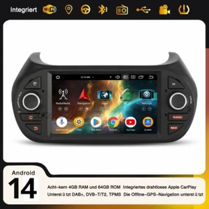 4GB+64GB Android 14 Autoradio Navi Fiat Fiorino Qubo Peugeot Bipper Citroen Nemo - Bild 1 von 24