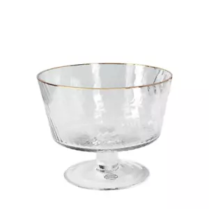 Clear Ribbed Glass Bowl on Pedestal with Gold Rim, for Trifle, Fruit, Salad 6x7" - Picture 1 of 4