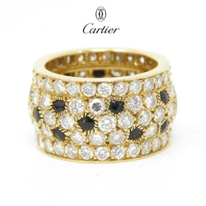 NYJEWEL Cartier Nigeria 18k Gold Diamond Black Onyx 12mm Wide Band Ring - Picture 1 of 4