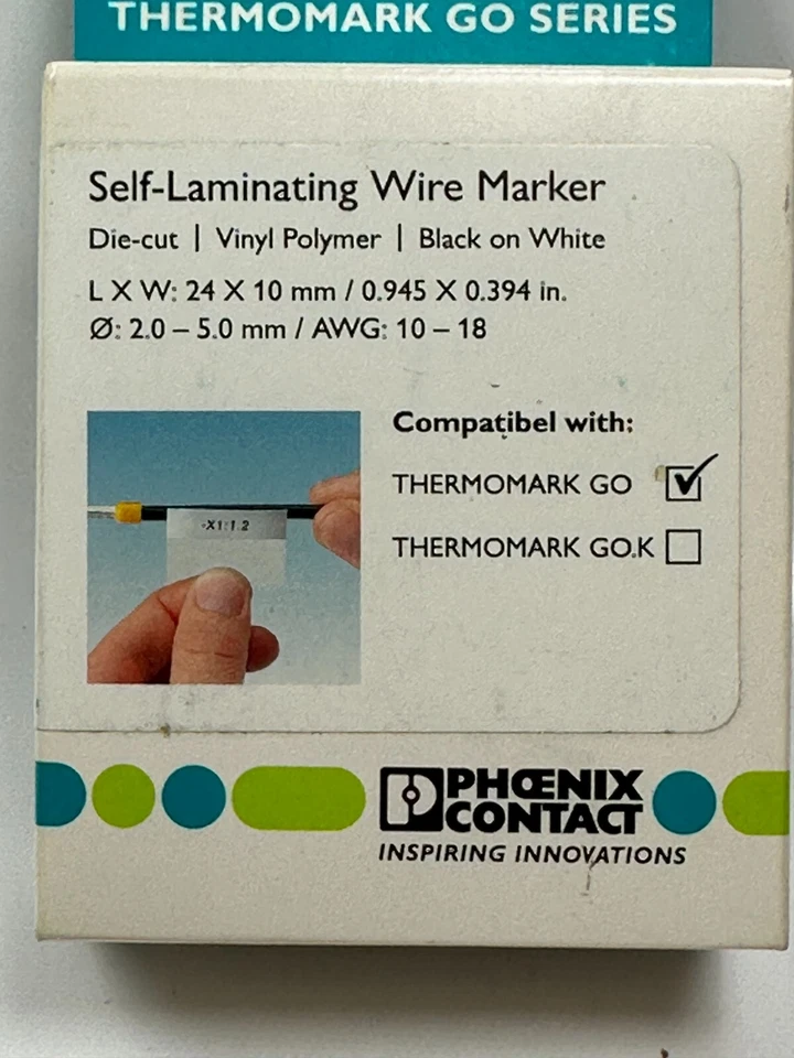 Marcador de alambre autolaminado blanco Phoenix Contact 1116196 etiquetas MM-WML5 (24x10) Foto 1 de 4