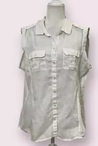 Threads Saks Fifth Avenuve White Linen Sleeveless Shirt XL Utility Button Front - Bild 1 von 7
