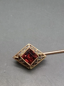 Antique 10 Karat Yellow Gold .75 Carat Square Red Ruby 2.5" Stick Pin - Picture 1 of 6