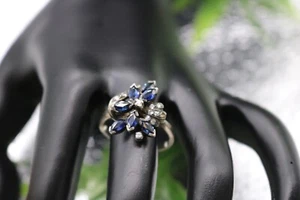 Damen Ring aus Silber 925 mit Zirkonia steine weiß & dunkelblau Gr : 56 (R25) - Bild 1 von 4