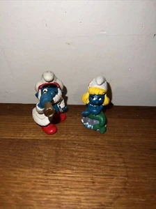 Smurfs Mermaid Smurfette & Papa Smurf Figure Captain Green Tail PVC Vintage 1981 - Picture 1 of 6