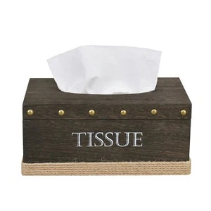 Neuxi Rustic Wooden Tissue Box Cover, Vintage Paper Napkin Holder, Dark Brown - Picture 1 of 6