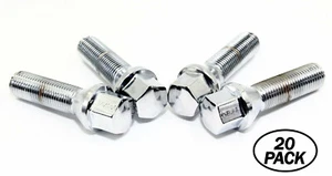 20 Chrome Lug Bolts Cone Seat 14x1.5 28mm Maserati Gran Turismo Quattroporte - Picture 1 of 3