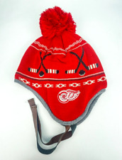 Vintage CCM NHL Red Wings Hockey Classics Winter Hat Chullo Knit Beanie Tie Pom