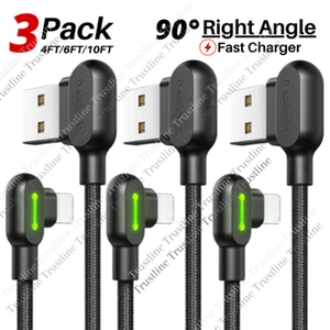 3Pack 90 Degree USB Fast Charger Cable For iPhone 14 13 12 11 8 XR Braided Cord - Picture 1 of 12