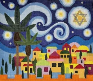Needlepoint Handpainted Raymond Crawford Starry Night Tallis 11x13 - Picture 1 of 4