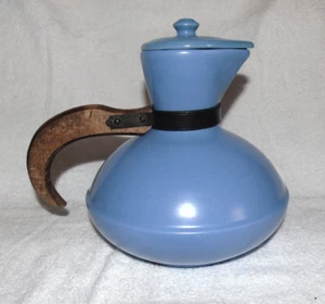 Catalina Rancho Blue Coffee Tea Carafe Jug Urn Wood Handle Stopper 1940s - Picture 1 of 10
