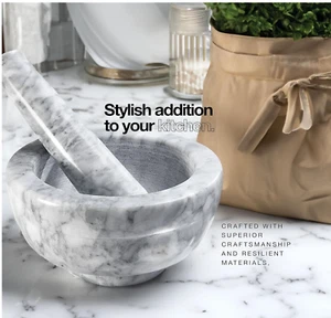 Mortar and Pestle Spice Herb Grinder Pill Crusher Marble Stone Bowl Set Kitchen - Picture 1 of 11