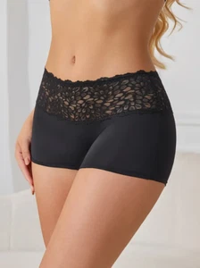 Damen Unterwäsche Unterhose Panty Shorty mit Spitze Sexy Schwarz 3er Set Komfort - Bild 1 von 7