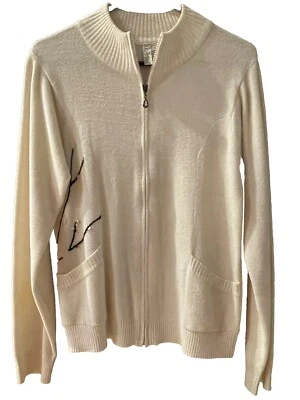 SOYBU Cárdigan Suéter Para Mujer Bordado Lateral Marfil Bolsillos con Cremallera Como Nuevo MEDIANO Foto 1 de 4