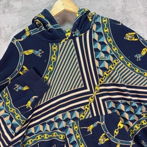 Lacoste Live Unisex Scarf Print Hoodie Navy Geometric Chain Sports Print Sz XXL - Picture 1 of 9