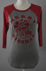 NWT jr DISNEY 3/4 sleeve MICKEY & MINNIE christmas KISSMAS raglan T-SHIRT sz SM - Picture 1 of 11