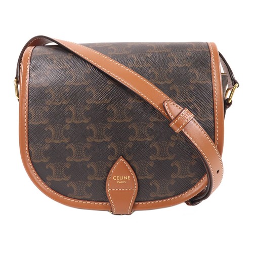 Borsa a tracolla CELINE GHW Folco 191502BZJ rivestita in tela marrone