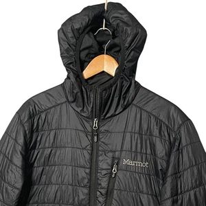 Marmot Jacket Mens Small Black Hooded Insulated Puffer Quilted Primaloft - Picture 1 of 8