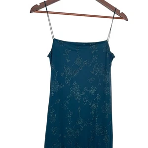 Maxi Vestido De Colección Y2K Vestido S Verde Azulado Brillante Floral Cuchara Con Cordones Espalda Hada Caprichoso - Imagen 1 de 7
