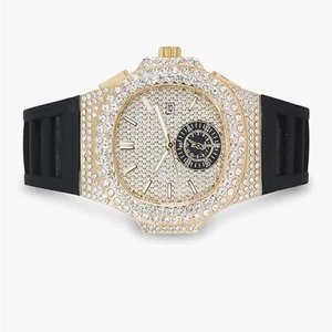 Reloj de cuarzo VVS Iced Out dorado 43 mm para hombre de lujo bustown hip hop bling goteo - Imagen 1 de 5