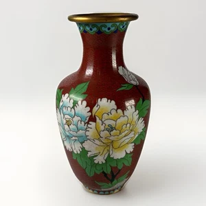 Vintage chinesische Cloisonné Vase 8" rot Blumen - Bild 1 von 11