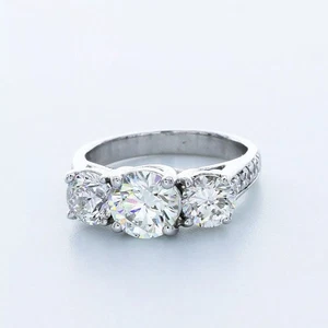 3-Stone Engagement Ring 14K Gold Trellis 3.58 CT Round Lab-Grown Diamond I VS2 - Picture 1 of 8