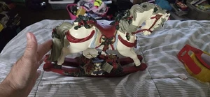 Vintage Polystone White Christmas Rocking Horse Large Decor 10 3/4" x 13" - Picture 1 of 6