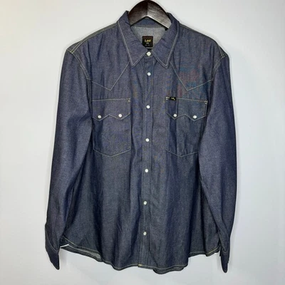  Lee 101 Western Shirt Selvedge Denim Long Sleeve Rodeo Dry Indigo Men's XXL   - Image 1 of 4