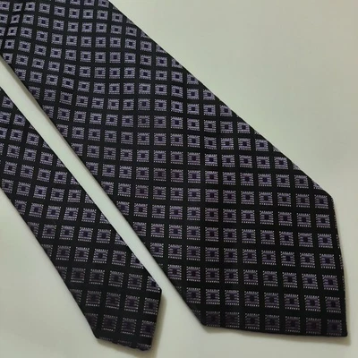 Geoffrey Beene Mens Tie Silk Suit Necktie 58x3.75 Classic Purple Black Hand Made - Image 1 of 4