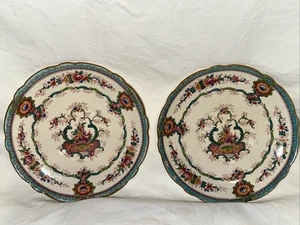 Antique  Royal Cauldon Turquoise Floral Design England Set Of 2 Saucers - Picture 1 of 9